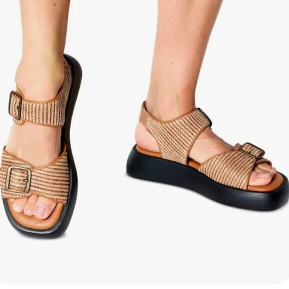 NWOT Free People Mandi Weave Chunky Y2K Sandals in Natural Brown Sz. 10 - Picture 5 of 14